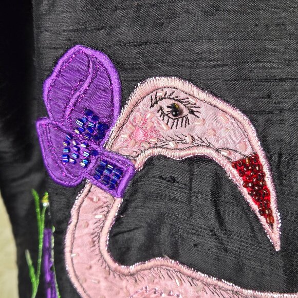 Tunque Nights Size Medium 100% Silk Black Button Up Jacket Embroidered Whimsical - Picture 8 of 16